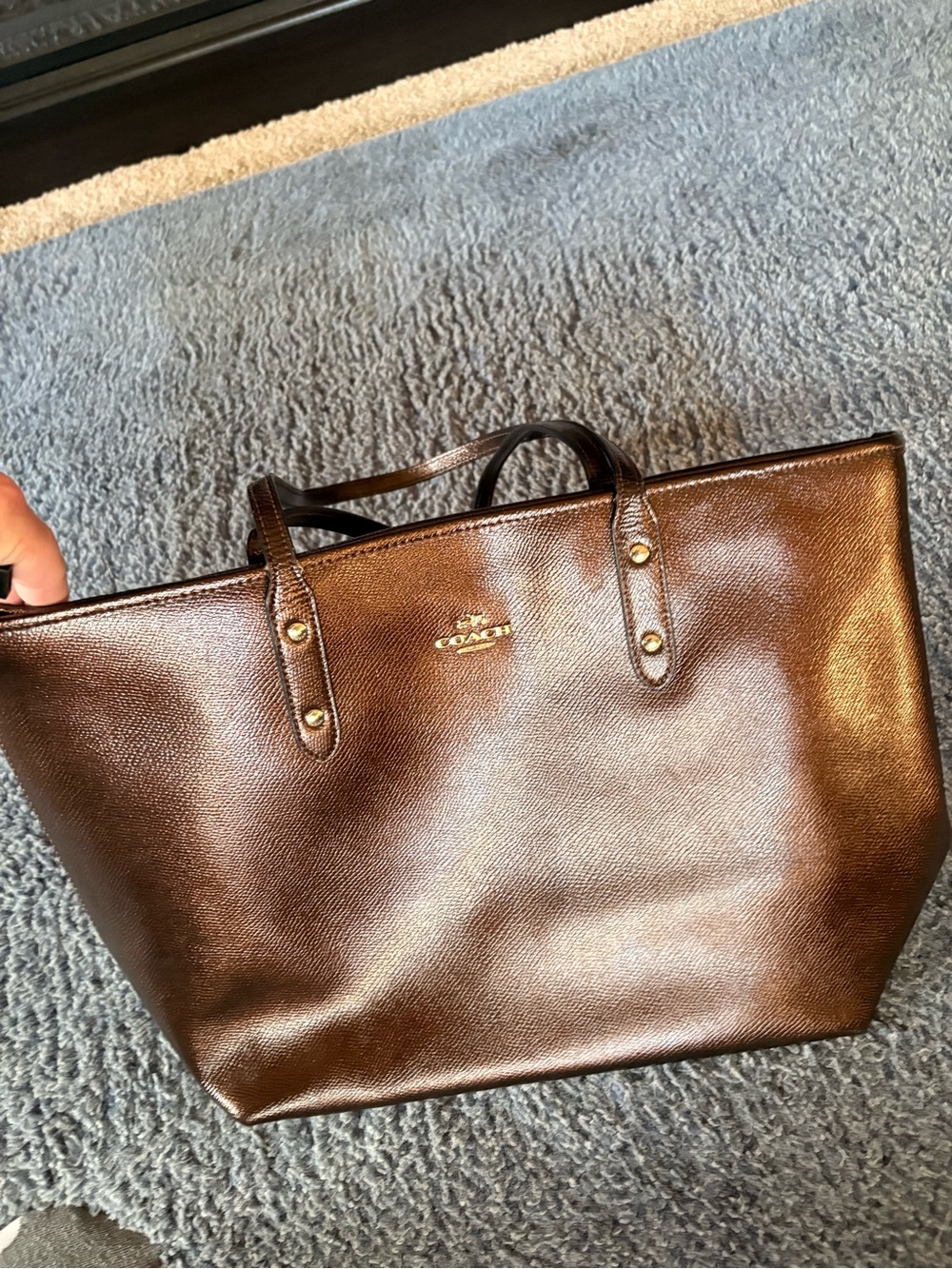 Coach Brown Metallic Leather Tote Shoulder Bag
